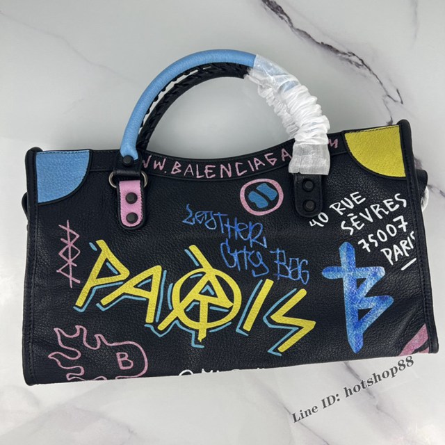 Balenciaga專櫃爆款塗鴉機車包 巴黎世家手提單肩背款大號塗鴉包 fyj1169